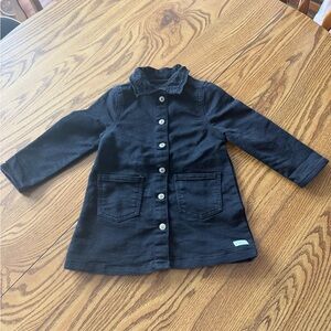 Girls' Black Button-Front Casual Dress with Lace Collar